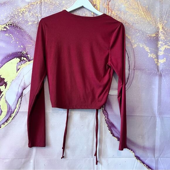 5/$30 One Step Up Ruched Side Long Sleeve Top Red XL - Picture 2 of 4